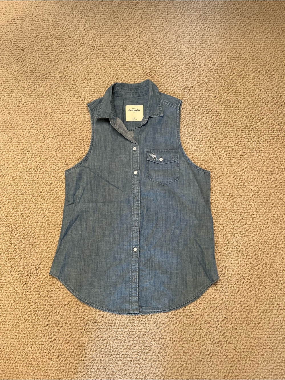 Abercrombie Sleeveless Chambray Button-Down Shirt - Denim Blue